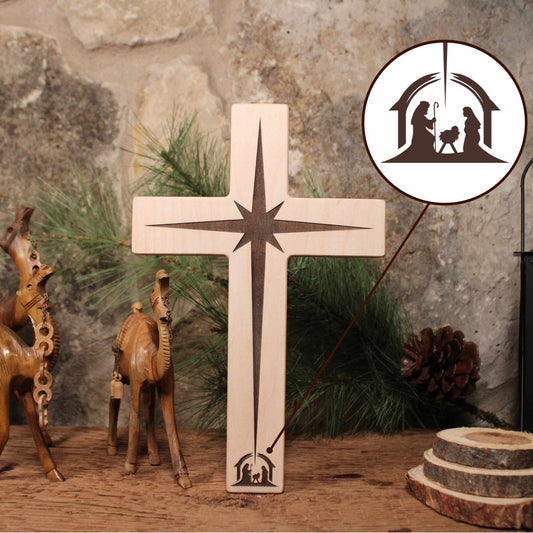 Standing Nativity Scene Christmas Cross Decoration