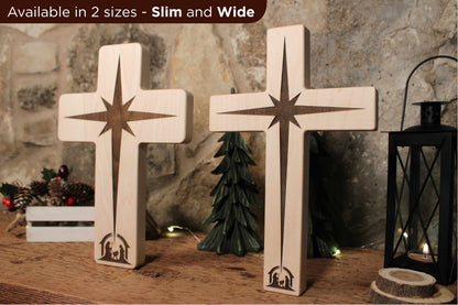Standing Nativity Scene Christmas Cross Decoration