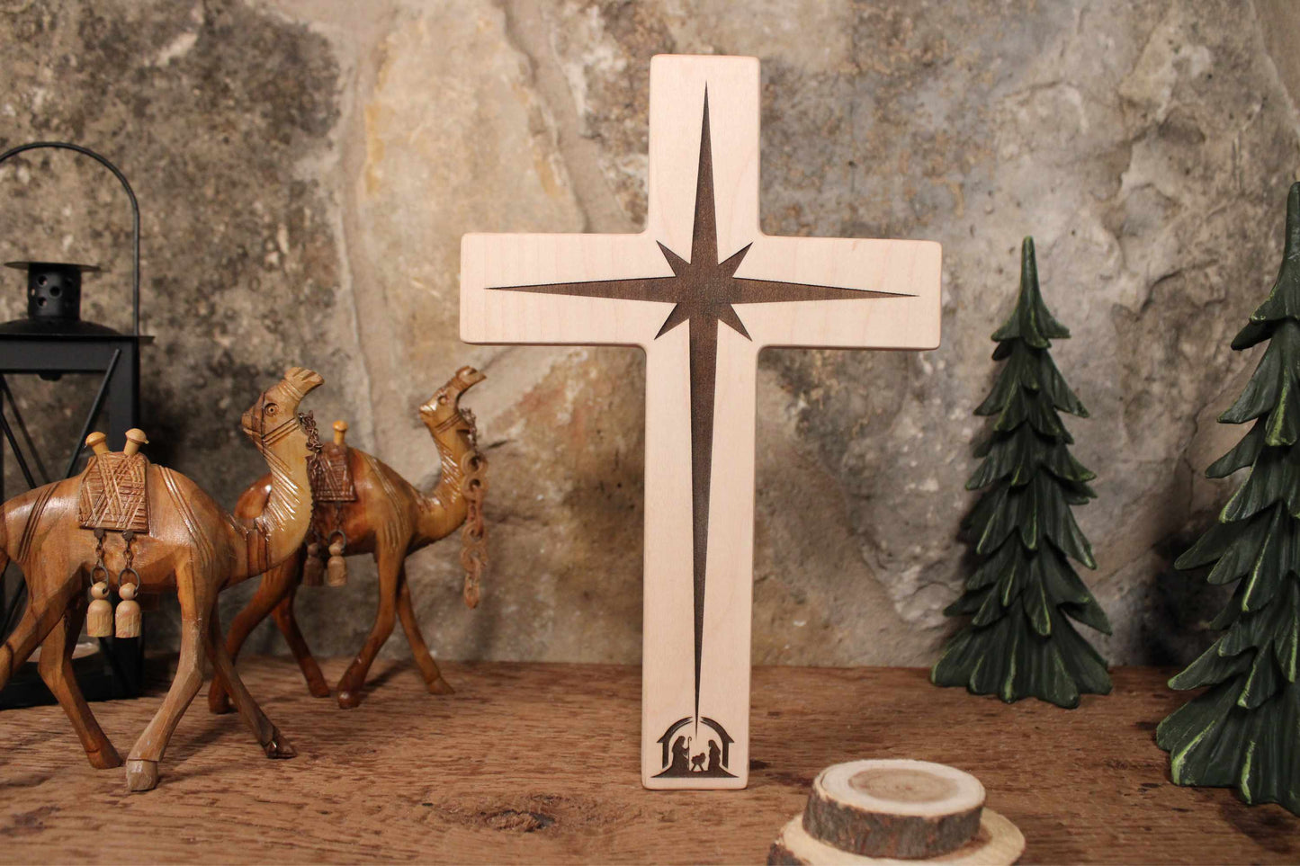 Standing Nativity Scene Christmas Cross Decoration