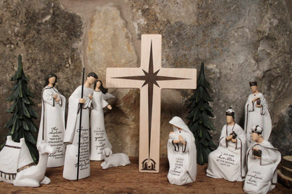 Standing Nativity Scene Christmas Cross Decoration