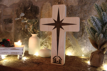Standing Nativity Scene Christmas Cross Decoration