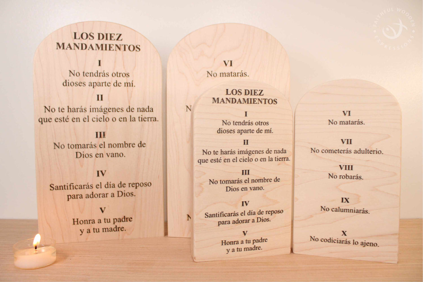 Spanish Ten Commandments wooden tablets set | Juego de tablas de madera de los Diez Mandamientos | Christian wall decor | La ley de Dios