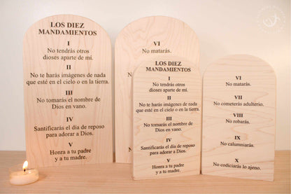 Spanish Ten Commandments wooden tablets set | Juego de tablas de madera de los Diez Mandamientos | Christian wall decor | La ley de Dios