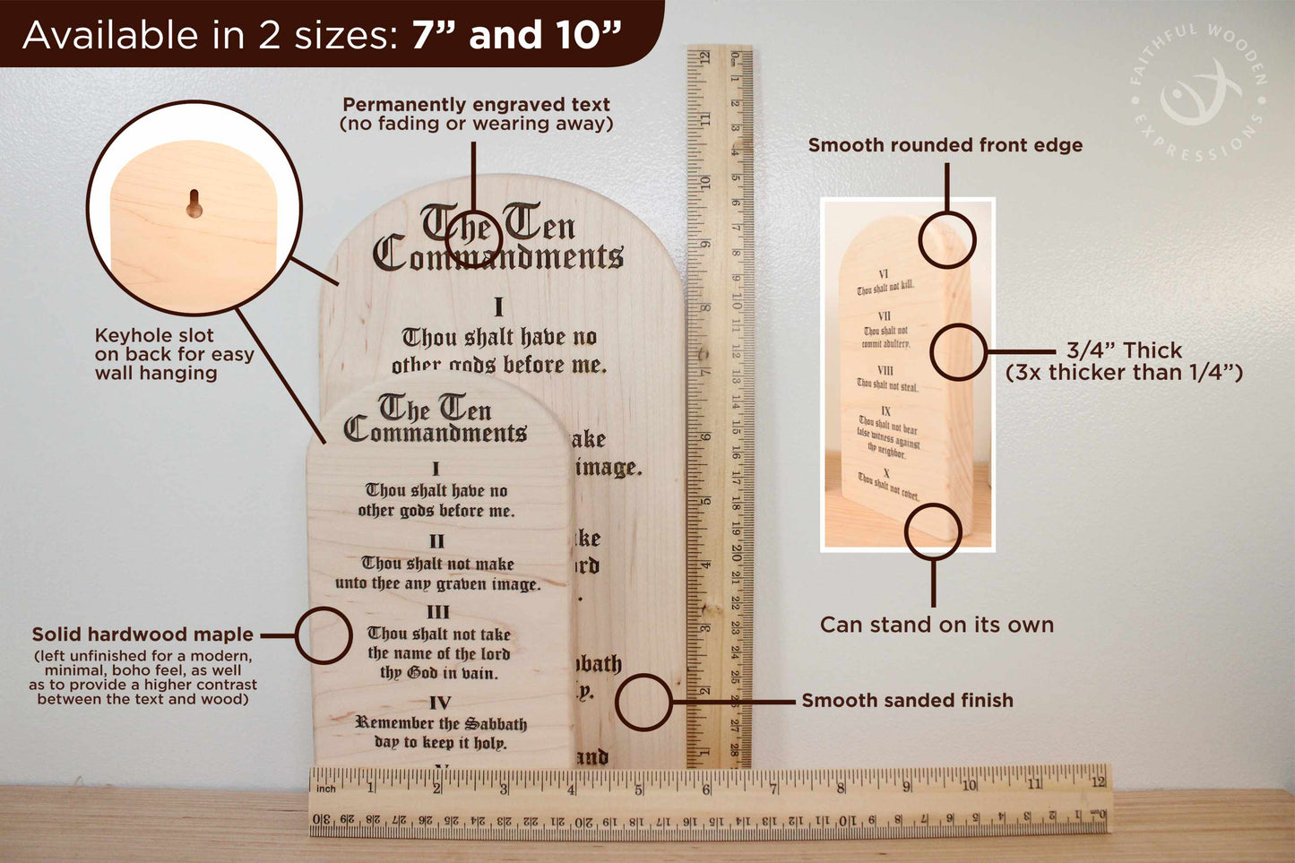 The Ten Commandments wooden tablets set | Christian wall or shelf decor | God's law
