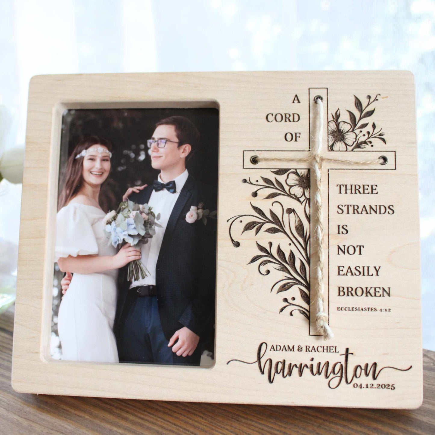 A Cord of Three Strands Frame | Personalized Wedding Memory Gift for Her | Just Married Customized Boho Gift