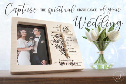 A Cord of Three Strands Frame | Personalized Wedding Memory Gift for Her | Just Married Customized Boho Gift