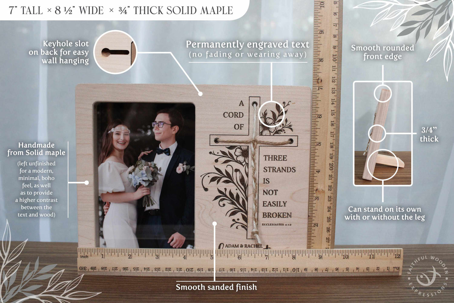 A Cord of Three Strands Frame | Personalized Wedding Memory Gift for Her | Just Married Customized Boho Gift