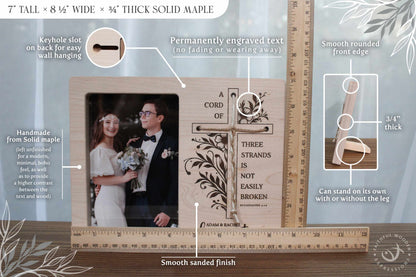A Cord of Three Strands Frame | Personalized Wedding Memory Gift for Her | Just Married Customized Boho Gift
