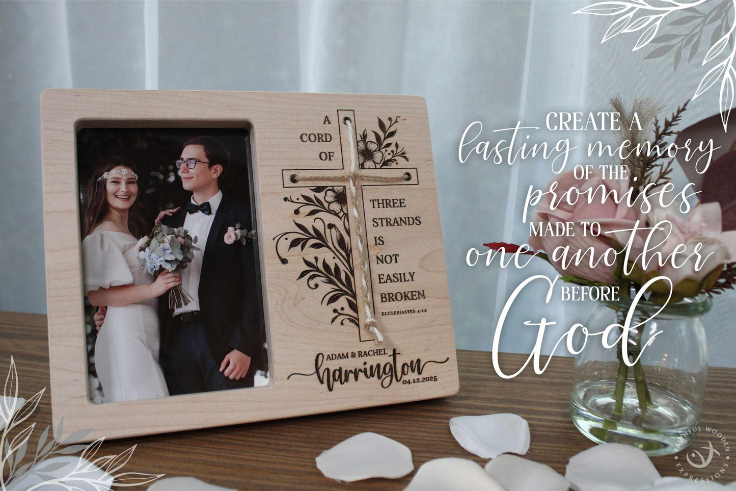 A Cord of Three Strands Frame | Personalized Wedding Memory Gift for Her | Just Married Customized Boho Gift