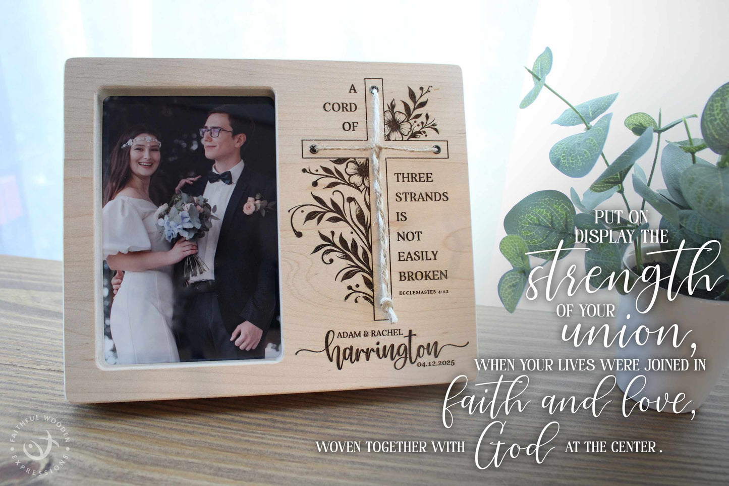 A Cord of Three Strands Frame | Personalized Wedding Memory Gift for Her | Just Married Customized Boho Gift