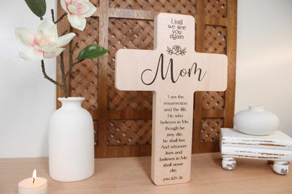 Personalized Maple Memorial Cross for Mom: Engraved Remembrance Gift