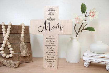 Personalized Maple Memorial Cross for Mom: Engraved Remembrance Gift