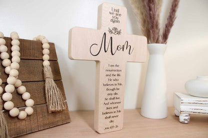 Personalized Maple Memorial Cross for Mom: Engraved Remembrance Gift