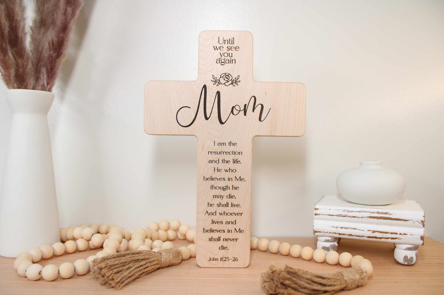 Personalized Maple Memorial Cross for Mom: Engraved Remembrance Gift