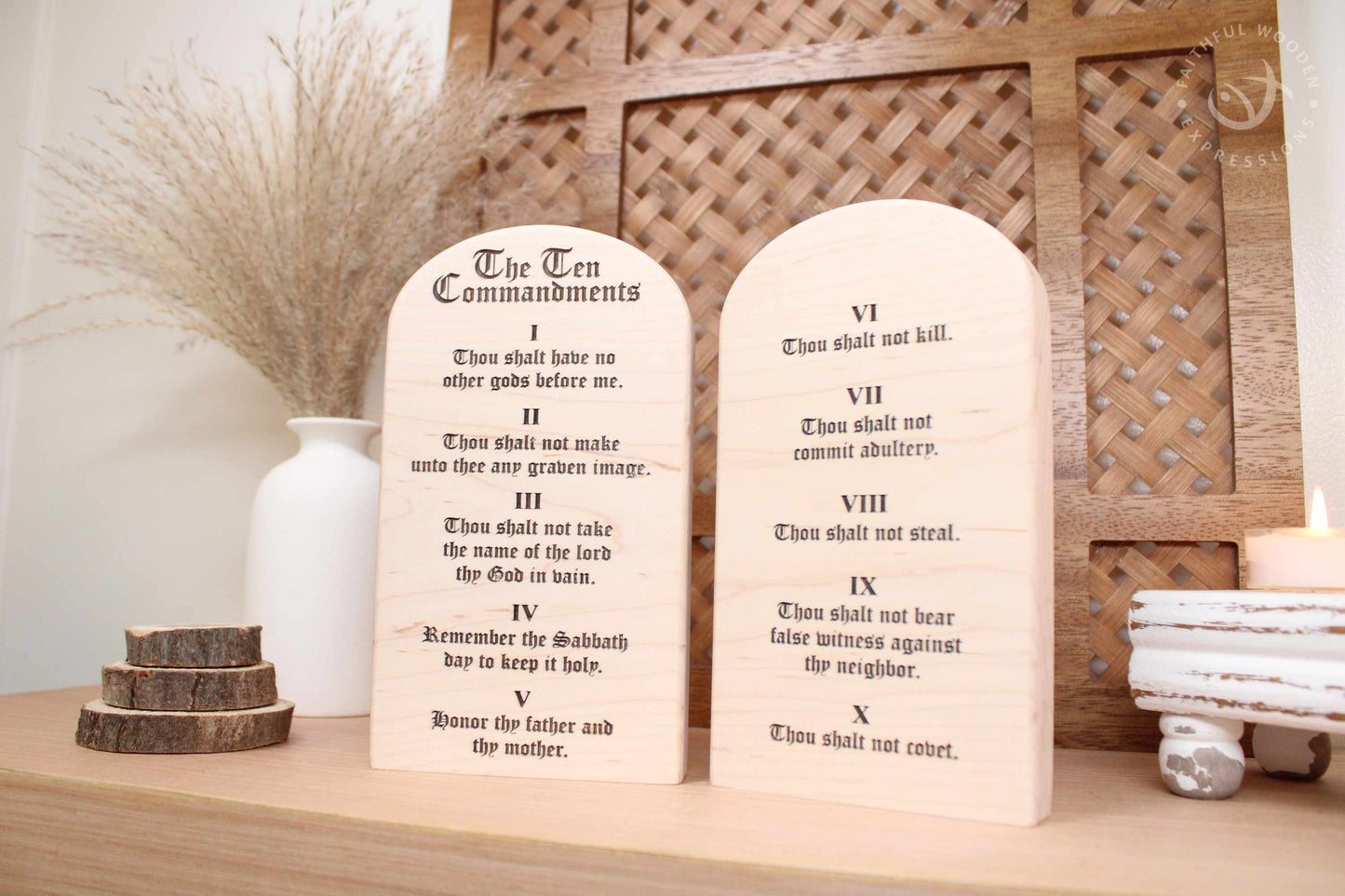The Ten Commandments wooden tablets set | Christian wall or shelf decor | God's law