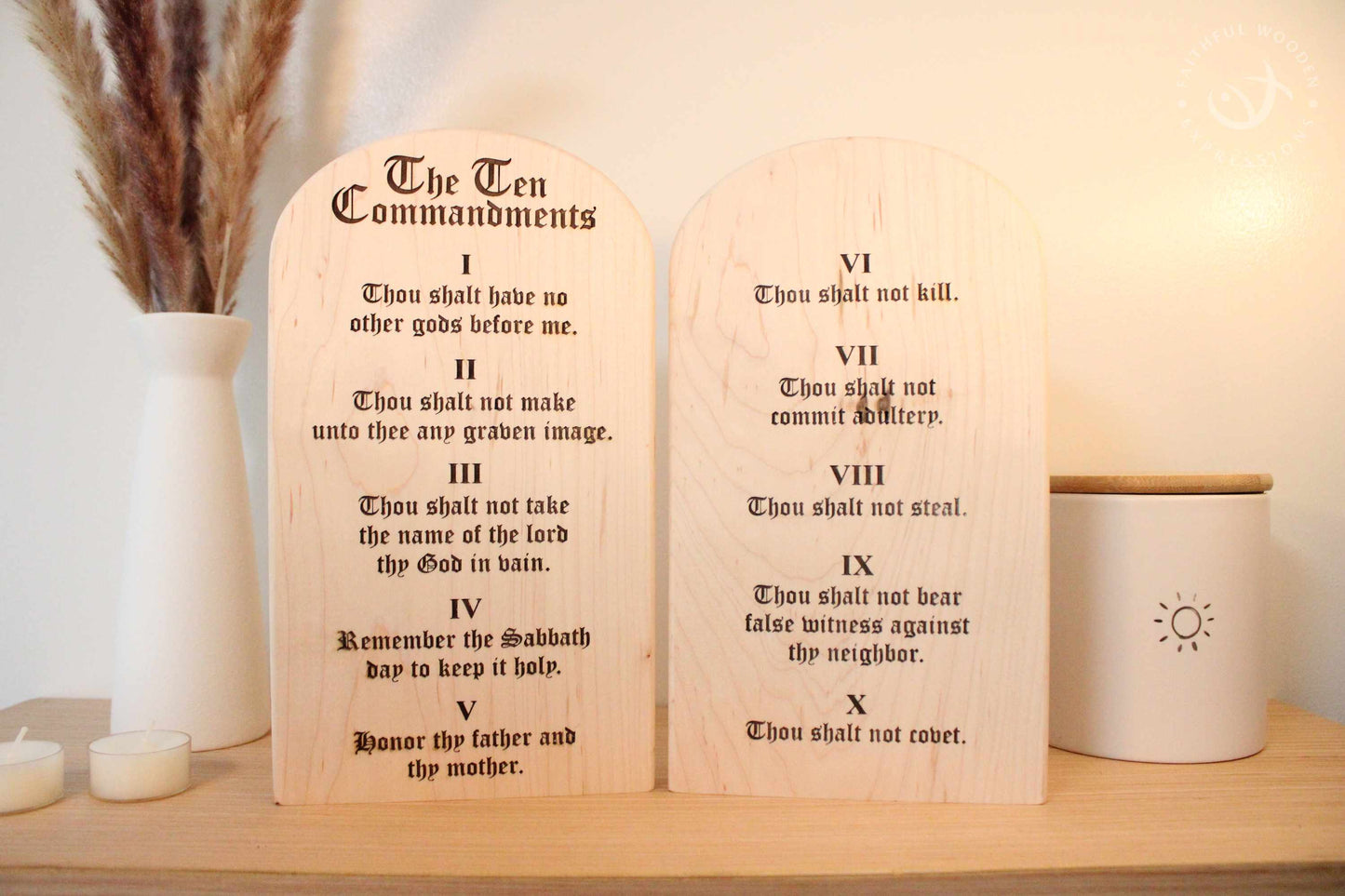 The Ten Commandments wooden tablets set | Christian wall or shelf decor | God's law