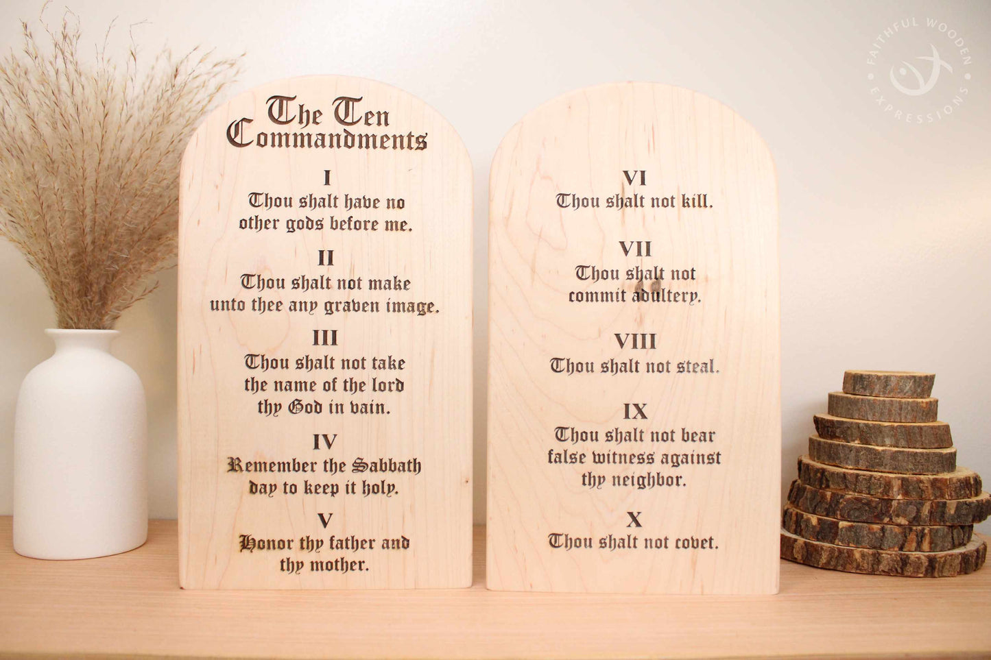 The Ten Commandments wooden tablets set | Christian wall or shelf decor | God's law